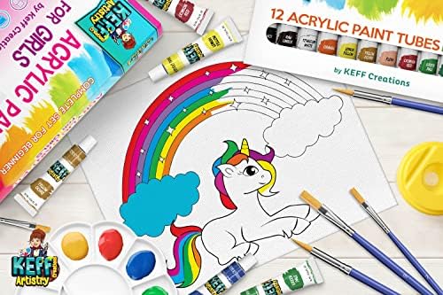 Детски комплект за рисуване KEFF за момичета – Комплект акрилни бои за деца - Набор от пособия за творчество с Предварително