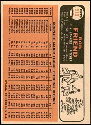 1966 Topps 519 Роб Френд Ню Йорк Янкис (Бейзболна картичка) EX/MT йорк Янкис