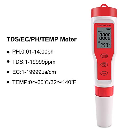 Meichoon 4 в 1 Цифров Измерител на pH с ATC, Измерване на PH/TDS/ЕО/TEMP Висока Точност Ръчен Тестер за Качеството на