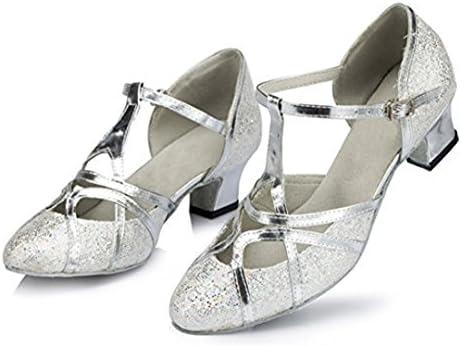 Дамски блестящи Синтетични обувки за Салса, Танго, Танц Балет, Латино Партита, ЗУТ с Т-образно каишка