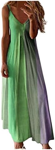 Женствена рокля на бретелях Летни ежедневни midi дълги рокли наклон цвят без ръкави с V-образно деколте на спагети презрамки