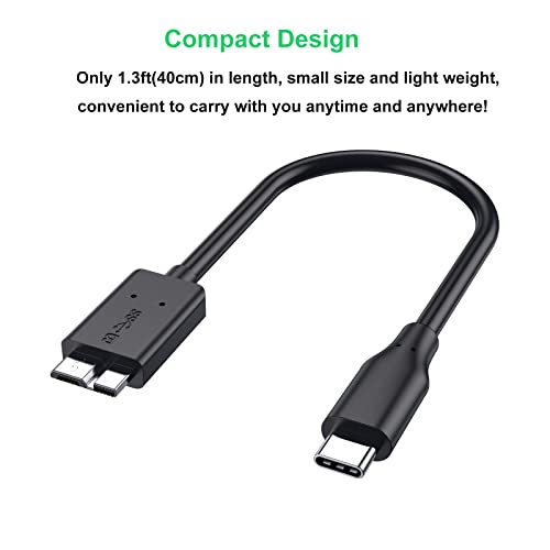 YINNCEEN Кабел за твърд диск, Micro B-C USB 1,3 метра, кабел USB 3,1 Type C-Micro B 10 gbps, Кратък USB кабел C за външен