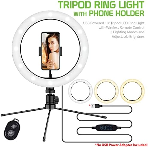 Светъл трикольор пръстен за селфи, което е съвместимо с вашия Sony WH-H900N 10 инча, с дистанционно управление за директно