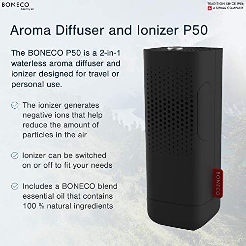 Личен безводен ароматни дифузьор и йонизатор на въздуха BONECO P50 2 в 1, USB (черен)