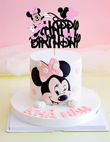 Розова мишка в цилиндър за торта, розова мишка, украса за рожден ден, декорация за момчета и момичета, лъскава розова