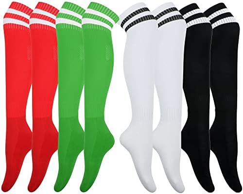 4 Чифта футболни чорапи за деца (5-12 години), Детски футболни чорапи, Спортни Игрища бели Черни чорапогащи до коляното