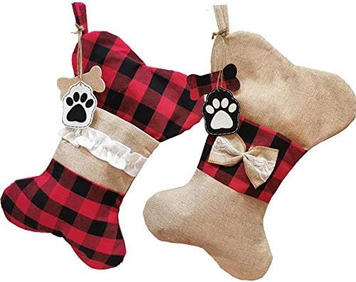 YELAIVP Коледни Чорапи за Домашни Любимци за Котки, в Каре от Зебло, Празнични Окачени Чорапи с Рибки, Коледна Украса