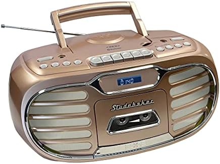 Studebaker Ретро Edge Голям Звуков Boombox с Bluetooth, CD/Кассетным плеър-Рекордером/AM-FM стерео радио (Rose gold/SB2150RG)