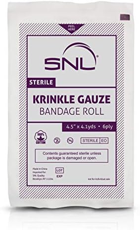 Стерилна превръзка SNL Krinkle Kerlix Type 4 1/2 x 4 1/8 ярд, Без латекс, ролка за бинтове болница качество - Опаковка
