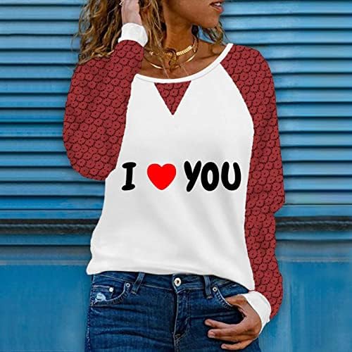 Тениска с изображение на сърцето: обичам те, Дамски Блузи С Дълъг Ръкав, Лейси Лоскутная Туника, Тениски, Скъпа Блуза