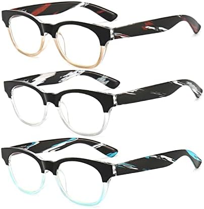 QxAiVMin/ 3 предмет, Прозрачни Очила за четене в Кръгла Рамка за Жени и Мъже, Компютърен Четец с отблясъци, Обли Очила
