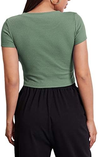 Romwe / Жена Случайни Годишният Съкратен Топ, Однотонная Тренировочная Блуза С Къс Ръкав, Тениска