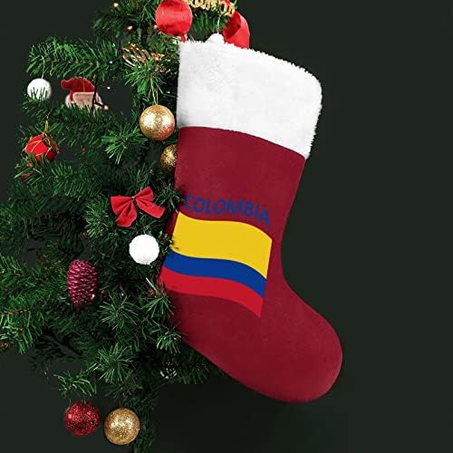 Флаг Колумбия Коледни Чорапи Отглеждане на Коледна Елха Дядо коледа Декорации Висящи Украса за Камината Празник 16,5
