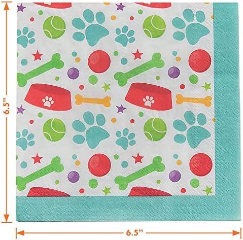 Цветен комплект за рождения Ден на кучето - Хартиени Кът чинии, Както и Салфетки, Кутията с Шарките на Лапи и набор от