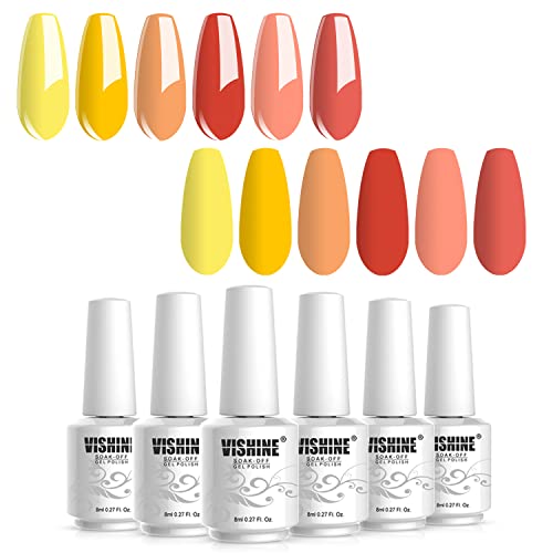 Набор от гелевых Лакове за нокти Vishine - Жълта Праскова, 6 Цвята, Подарък Кутия За Дизайн на Ноктите, Напоена с UV