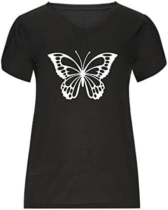 Женска Тениска С V-образно деколте, Лятна Тениска Свободно Намаляване С ръкави-къдри, Забавна Туника с образа на Пеперудите,