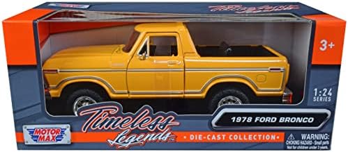 1978 Bronco Custom (с отворен покрив), Жълт на цвят с надпис Timeless Легенди Series 1/24 Монолитен под натиска на модел