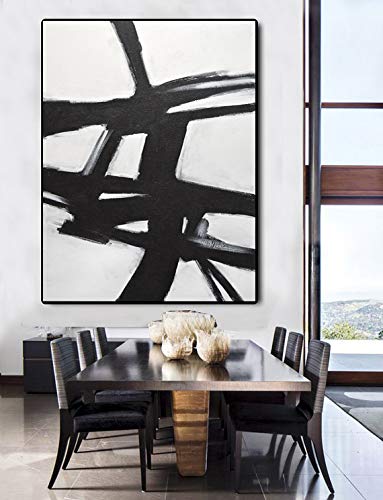 Минималистичная абстрактна Черно-бяла 36 x 48 Оригиналната Голяма Вертикална Абстрактна Живопис за Съвременно Изкуство-ръчно