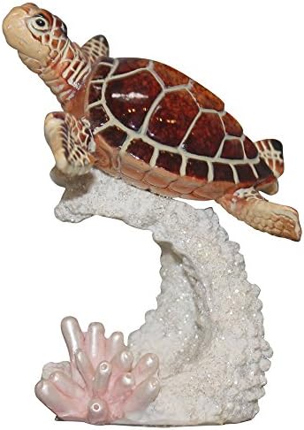Comfy Hour 4 Морска костенурка от полирезина на върха на Коралови фигурки с лъскави пайети за Декорация на дома, Многоцветен,