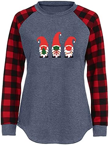 CofeeMO Bravetoshop Весела Коледа, Изпъстрен Тениски за Жени, Скъпа Шапка на Дядо Коледа, Графични Тениски с Дълъг Ръкав