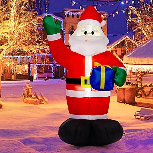 LUNSY 6 фута Коледен Надуваем Дядо Коледа с led подсветка и Подарък Кутия, Коледна Украса Надуваем Дядо Коледа, Надуваеми