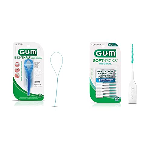 Резбонарезни нитевдеватели GUM - 840RI EEZ-Through, 25 парчета, Сини и 6323R Soft-Picks Оригиналните четки за зъби, 50