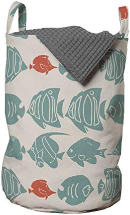 Чанта за дрехи в морски стил Ambesonne, Морска Тема, Изображения Подводни животни, Различни Видове Сини и Червени Риби,