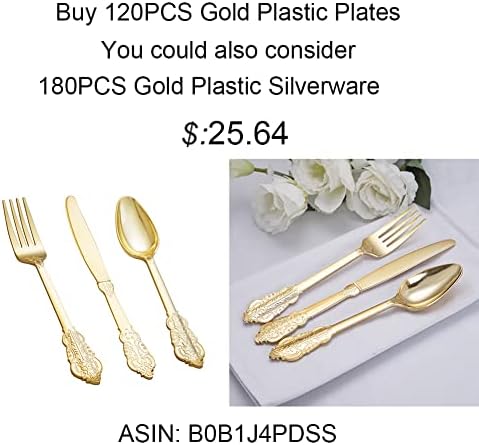120 бр. златни пластмасови чинии - Бели Пластмасови чинии със златен ръб - Включват 60 бр. места за хранене чинии 10,25