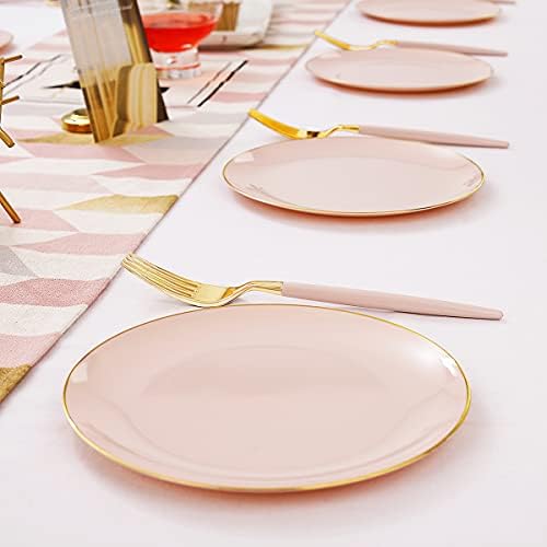 LIYH 48 бр. Розови Пластмасови чинии с 48 бр. розови Десертными вилици, златни и розови Десертни чинии, Пластмасови маруля