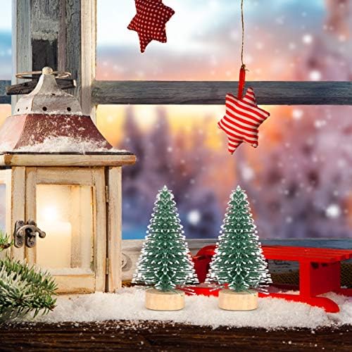 Veemoon 10 бр Изкуствена Мини Коледно Дърво, Мини-Бор със Сняг и с Дървена Основа, за Четка за Бутилки, Коледна Елха,