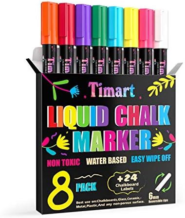 Timart 8 Опаковки, течни бледа маркери, Мастни Маркери за влажно и сухо изтриване - Креда маркери за означение на класни