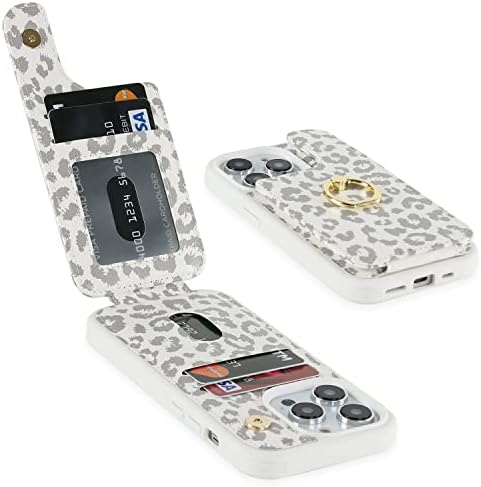 Калъф за телефон Elteker iPhone 12 Pro Max с държач за карти, една Чанта-портфейл за жени с поставка за пръстени, Отделения