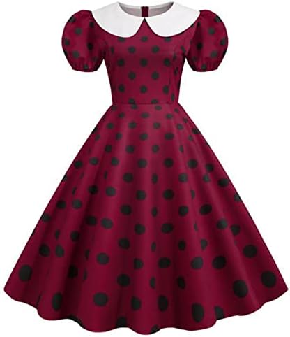 RbCulf-Секси Ретро рокля на 1950-те Години С Къс Буйни Ръкав и Яка Кукла, Рокля на Принцеса за Cosplay, Полка точки,