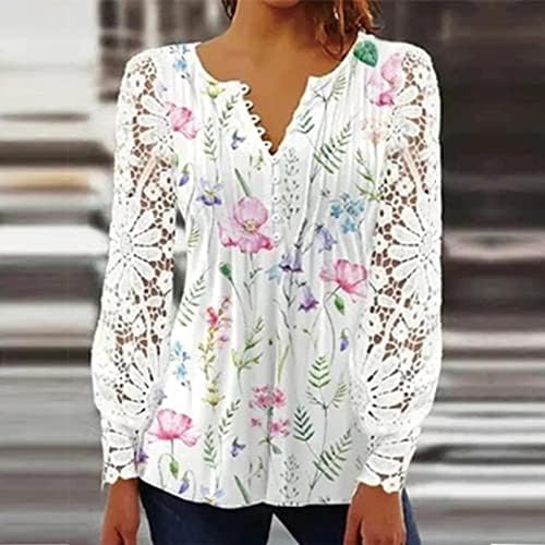 Дамски Пролетно-есенна Мода риза с кружевными ръкави и плиссированными бутони Размер Плюс основния Лихвен Тениска с V-образно