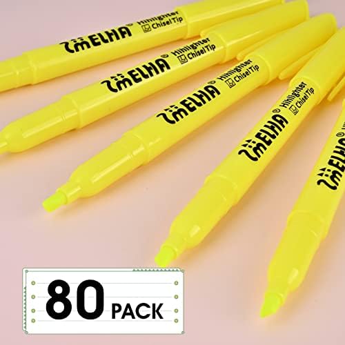 Маркери SMELHA, 80 опаковки Флуоресцентно-Жълти маркери, Быстросохнущий Върха, Съраунд маркер, За училище, офис, семейство