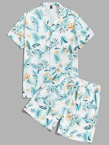 Мъжко облекло от две части, Мъжка Риза с тропически принтом и къси панталони с завязками на кръста, пълен Комплект (Цвят: