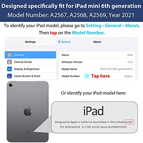 Калъф за iPad Mini 6 8,3 инча, ROARTZ Blue Slim Fit, умен калъф-книжка с гумено покритие, Твърда подвързия, Лесен за