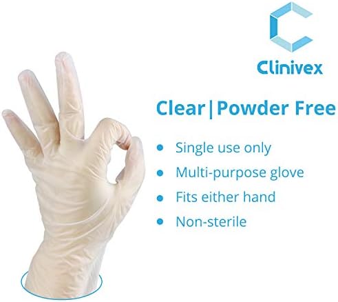 Ръкавици CLINIVEX от прозрачен винил, Кутия 100 бр., Без латекс, Ръкавици за почистване, Безопасен за храните, Ръкавици
