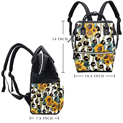 Чанта за бебешки Пелени, Чанта за Памперси за бременни Голям Капацитет Sunflower Леопард Bookbag за Възрастни