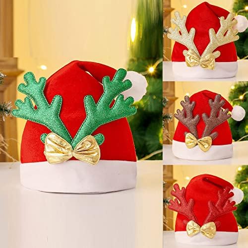 Коледни шапки Унисекс - Шапки на Дядо Коледа за възрастни на Едро - Кадифе капачка от Рога на елени Класическа Кожа шапка