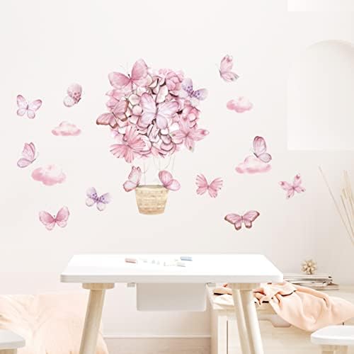 Розово Цвете, Балон Пеперуда Стикери за Стена за Детска Стая Детски Стикери За Стена на Спалня Хол Начало Декор Стенописи