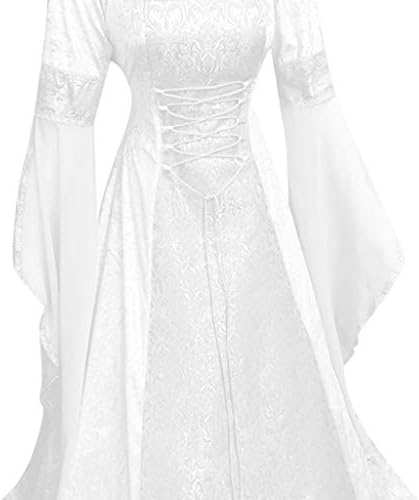 ZEFOTIM Рокля вещици Женски винтажное рокля-наметало на вещица с качулка, ръкав тръба, средновековна сватбена рокля,
