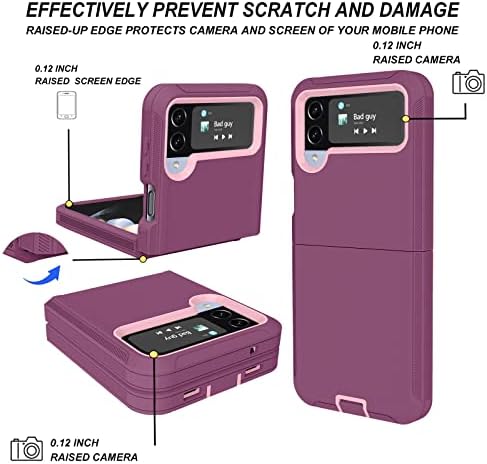 Калъф ONOLA с клипс за колан за Samsung Galaxy Z Flip 4, калъф с защитно фолио за камера с прозрачни лещи, [стойка] Двуслойни