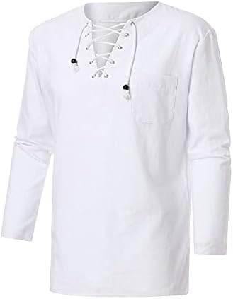 Мъжки Однотонная Бельо Тениска с V-образно деколте и дълги Ръкави от Дантела, Модерен Плажен Топ В стил Хипи