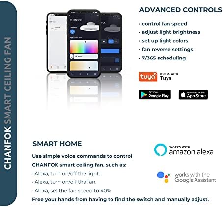 Интелигентна вентилатори CHANFOK с подсветка, Съвместими с Alexa и Google Assistant 20, Нископрофилен, вентилатор на
