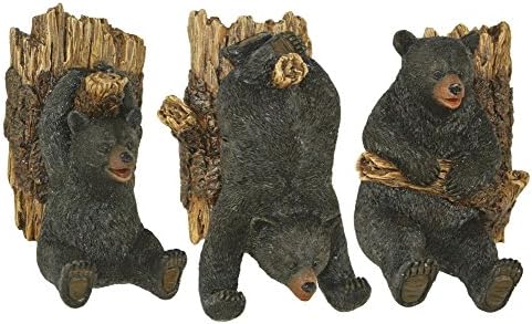 Набор от Marco от Три Стенни Куки за Черна Мечка от смола и Дърво Багажника -Lodge Decor