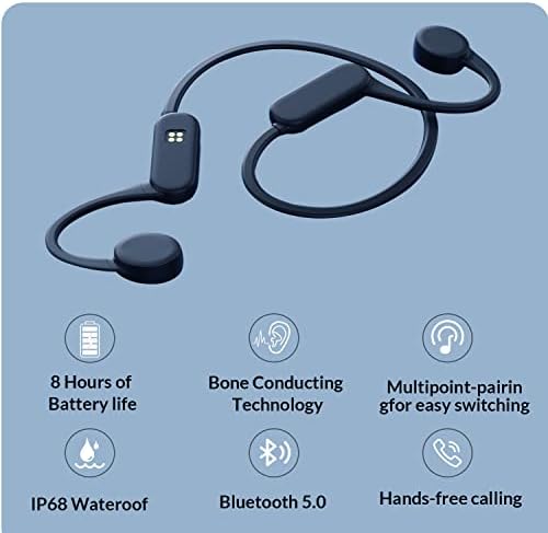 Слушалки с костна проводимост DYCROL, Безжични слушалки с отворени уши Bluetooth версия 5.0, вградена памет 8G, Водоустойчиви