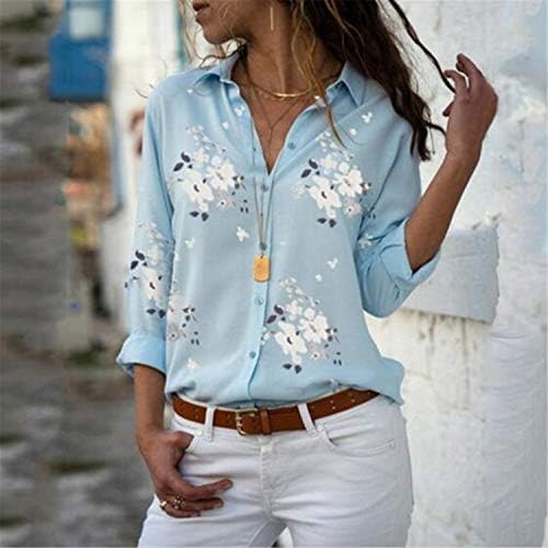 Andongnywell Дамски Блузи с къс ръкав, Ежедневни Блузи С Флорални V-образно деколте, Риза, Туника копчета, Блузи