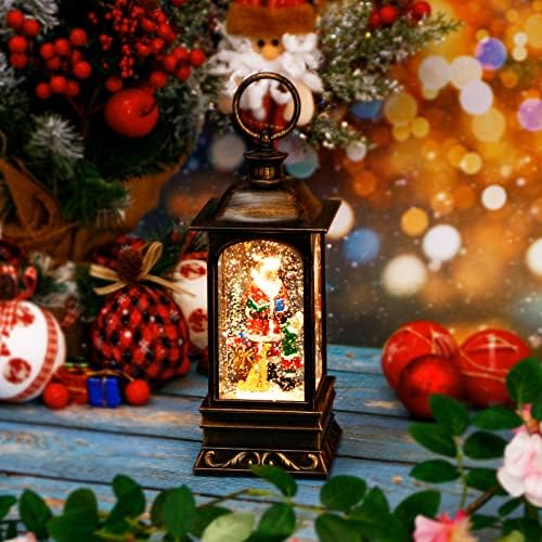 Коледа Снежна Топка с осветление, Таймер, 6 Часа, Кружащийся Блестяща Снежна Топка, Фенер с Дядо Елени, Коледни Украси