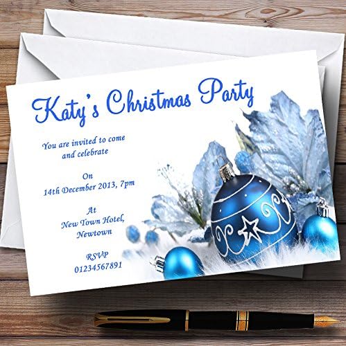 Персонални Покани за Коледа/Нова Година/Празнично парти под формата на Бели и Сини Украшения